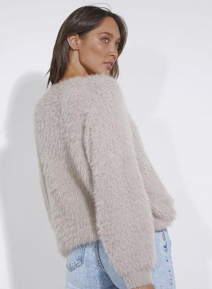 Cozi Knit Sweater - Soft Fuzzy Knit - Light Grey