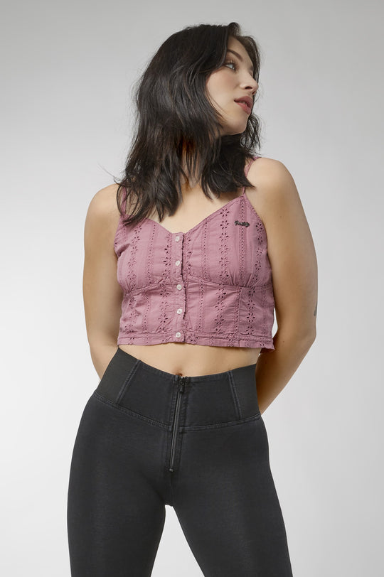 Camisole Top - Cropped Floral Details - Pink Floral