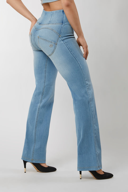 WR.UP® Snug Denim - High Rise Full Length Wide Leg - Light Rinse + Yellow Stitching