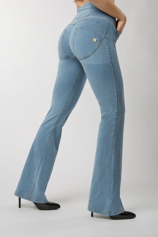 WR.UP® Denim - High Rise Patch Pocket Flare - Light Rinse + Yellow Stitching