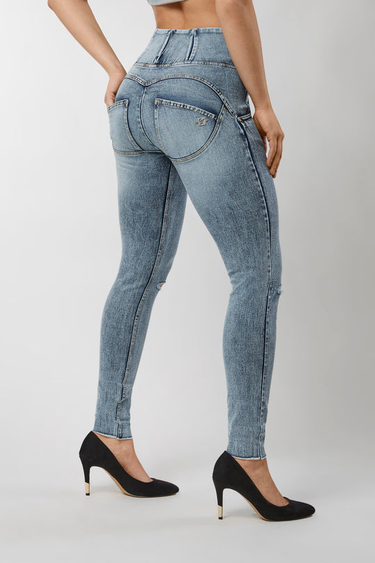 WR.UP® Snug Distressed Denim - High Rise Full Length - Blue Stonewash