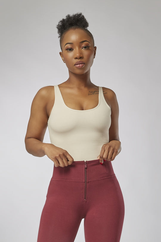 Racerback Bodysuit - Stretch Thick Knit - Beige