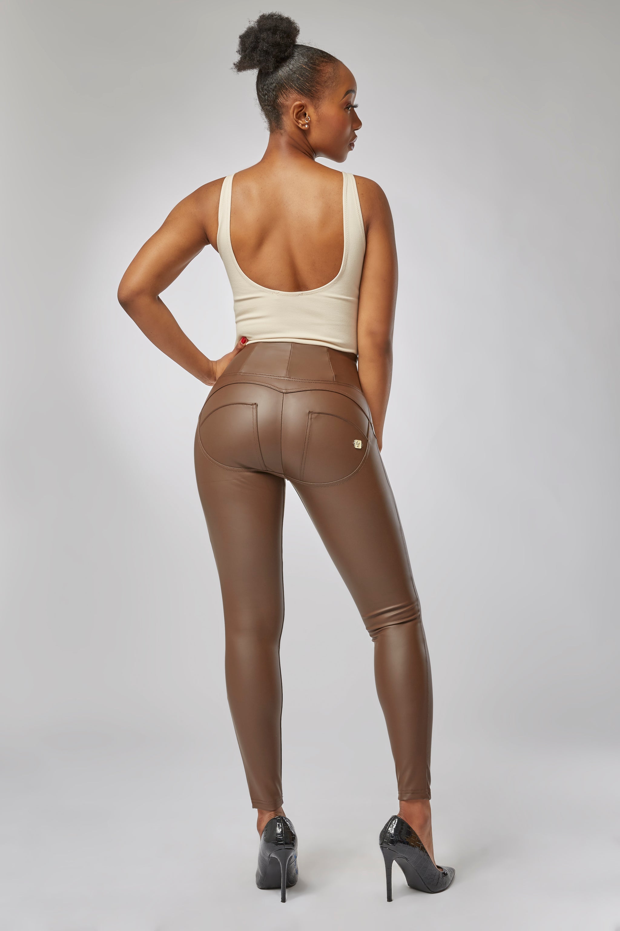 WR.UP® Faux Leather - High Rise Full Length - Brown - LIVIFY