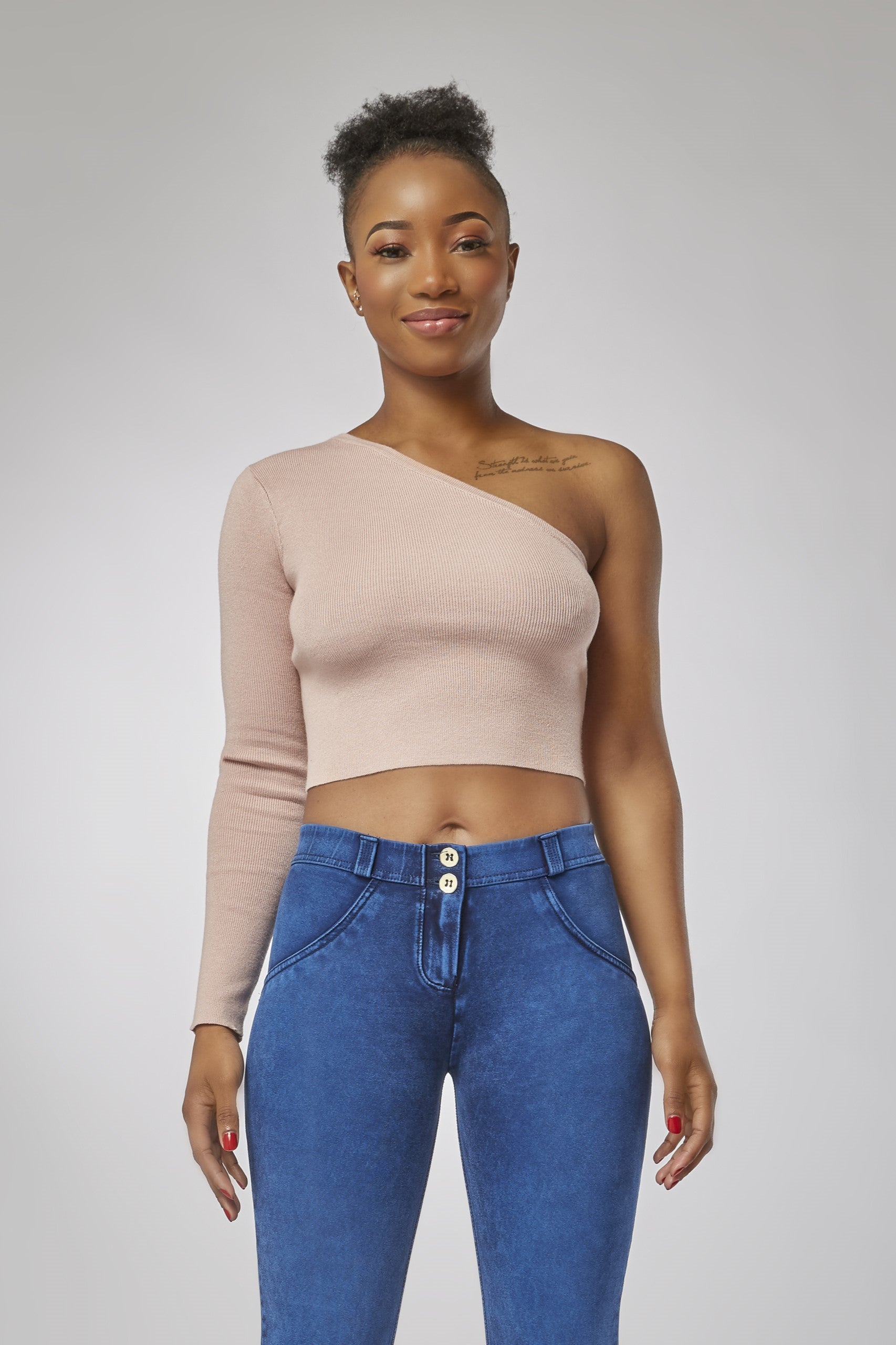One Shoulder Top Crop Knit Mauve LIVIFY