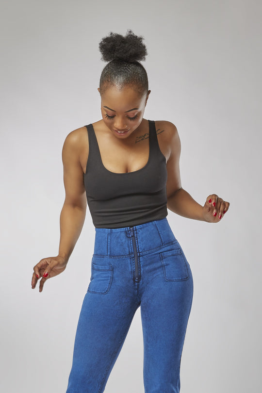 Racerback Bodysuit - Stretch Thick Knit - Black