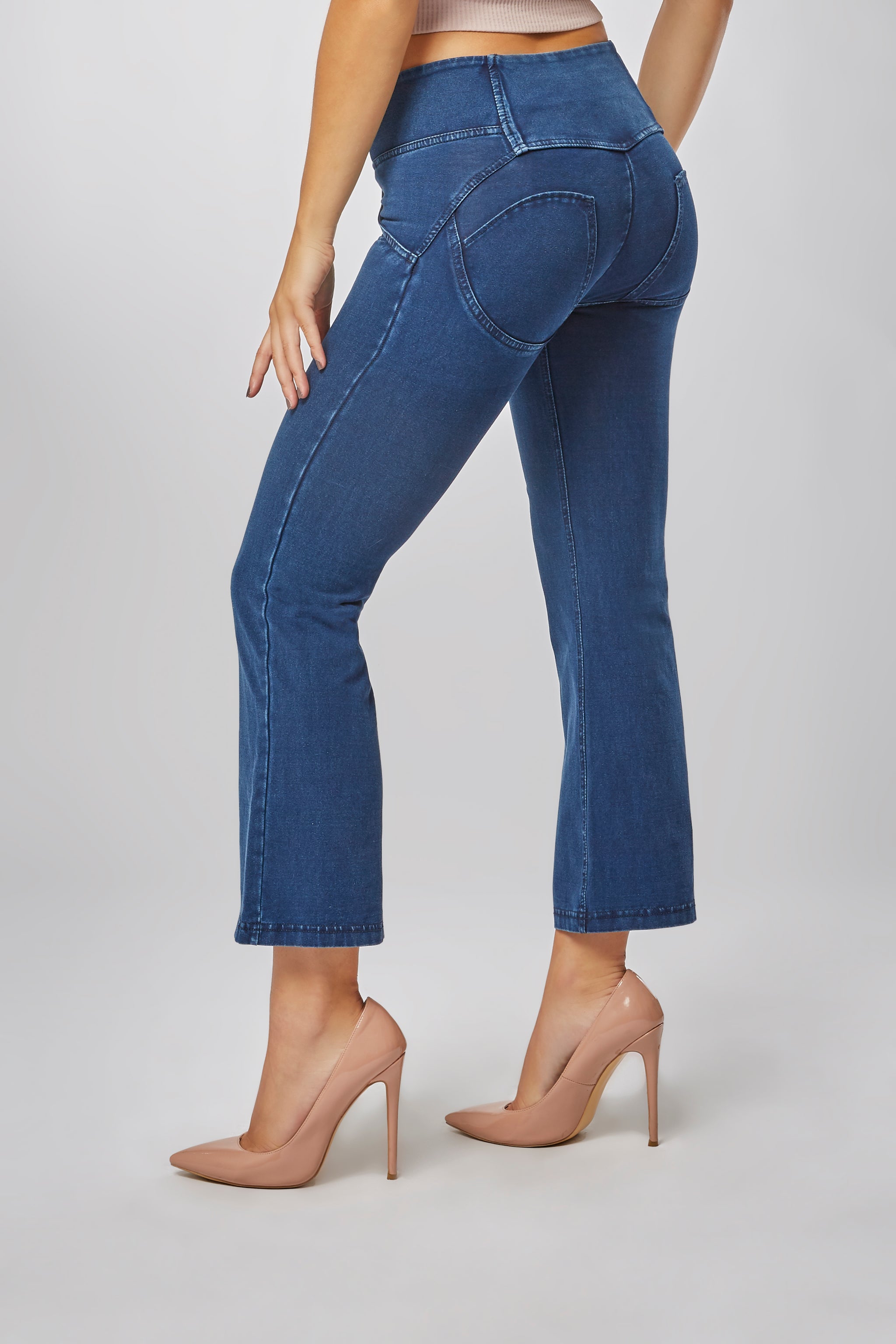Denim Mid Rise Crop Flare Dark Rinse - Main Image