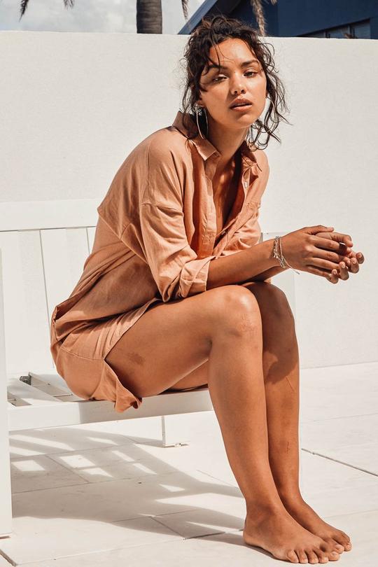 Bella Shirt Dress - Long Sleeve Collared Midi - Terracotta