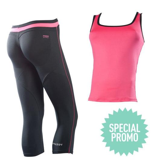 Freddy WR.UP® Sport Capri Pant + Tank Set - Charcoal/Pink