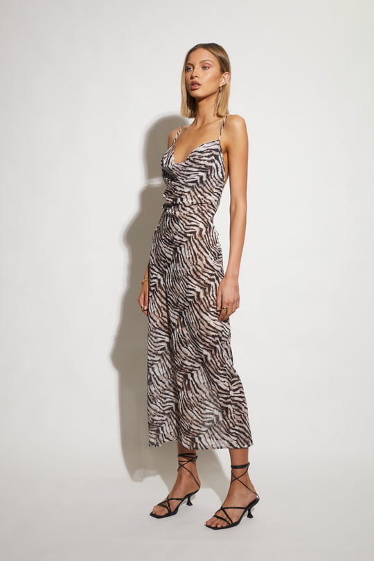 Instinct Dress - Cowl Neck Maxi - Tiger Print