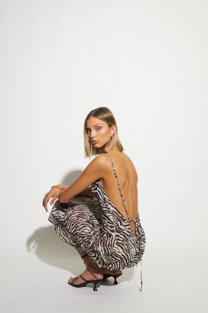 Instinct Dress - Cowl Neck Maxi - Tiger Print