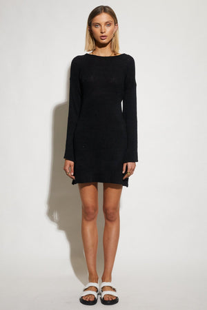 Amber Knit Mini Dress - Bell Sleeves - Black
