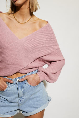 Izzy Knit Top - Cross Over Front - Mauve