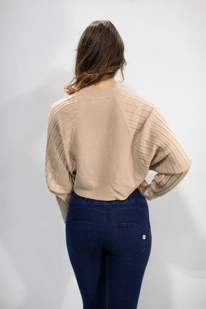 Sweater Knit - Raglan Rib Detail - Beige