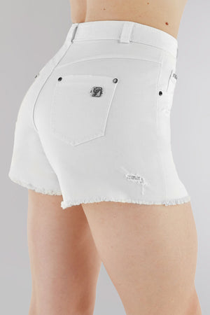 FREDDY FIT Denim Shorts - Classic Rise Distressed Denim - White Rinse