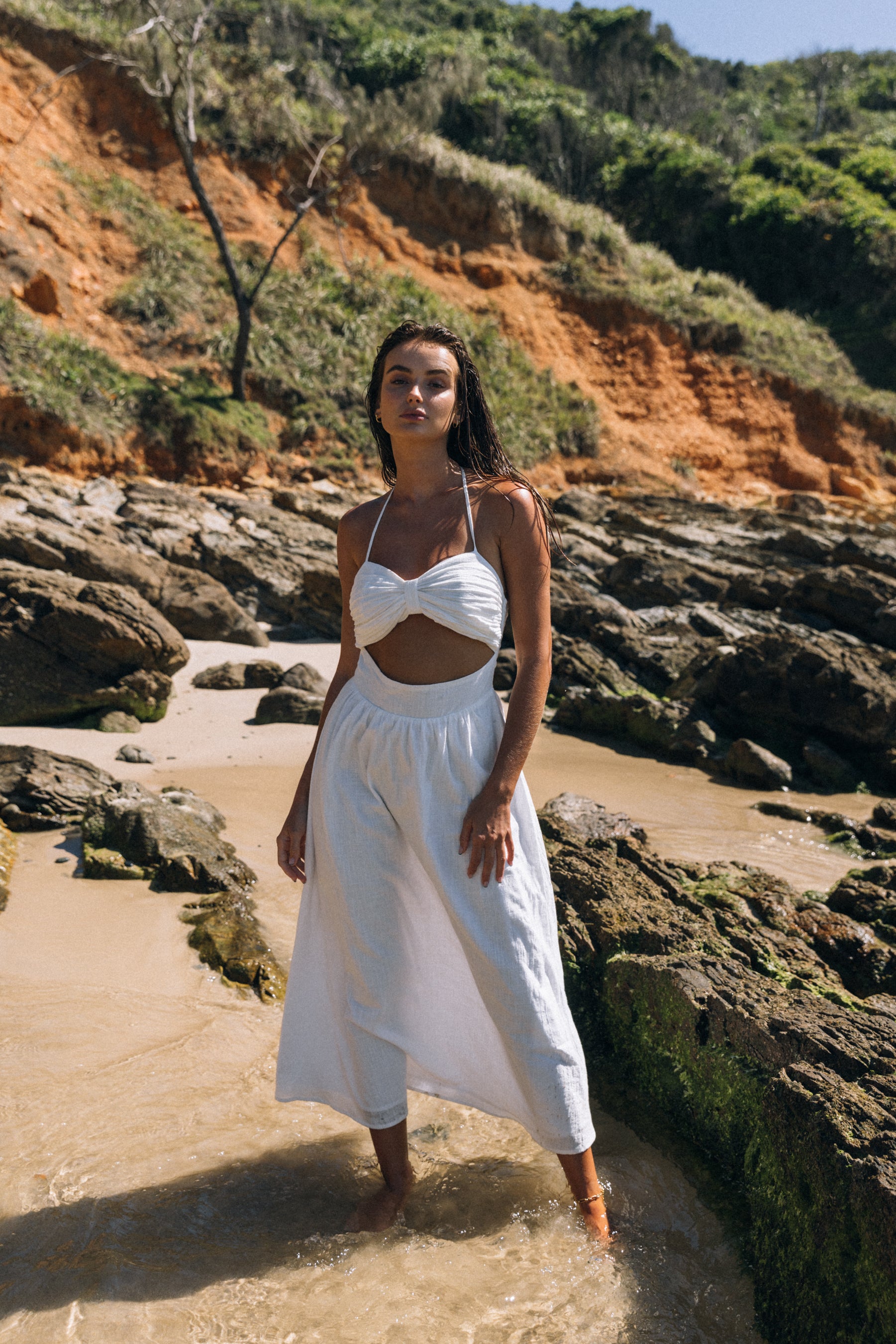 Boat Linen Dress - Cut out Midi - White - LIVIFY Boat Linen Dress - Cut out Midi - White - LIVIFY