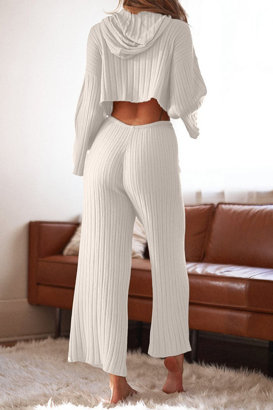 Baha Pant - Ribbed Knit Wide Leg - White