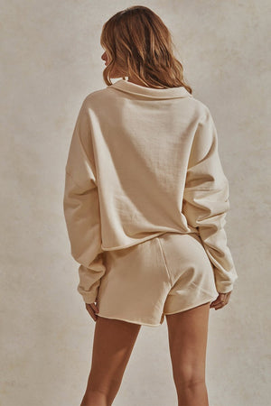 Chill Fleece Set - Long Sleeve Sweater + Shorts - Cream