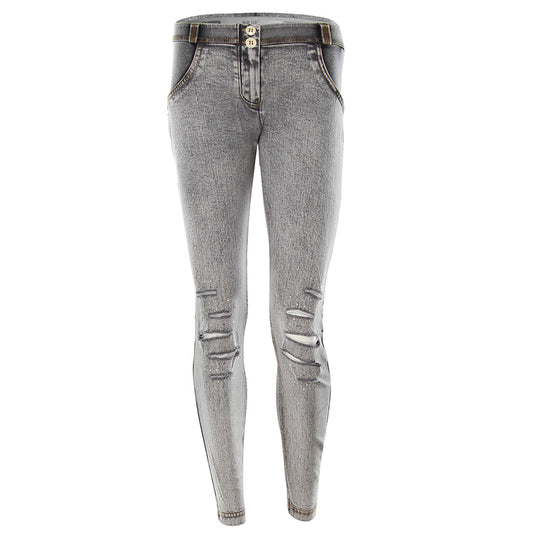 Freddy WR.UP® Distressed Denim & Strass Low Rise Skinny  - Grey Rinse