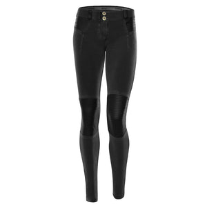 Freddy WR.UP® Pigment Dyed Leather Knee Patch Low Rise Skinny - Black