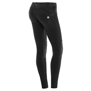 Freddy WR.UP® Pigment Dyed Leather Knee Patch Low Rise Skinny - Black