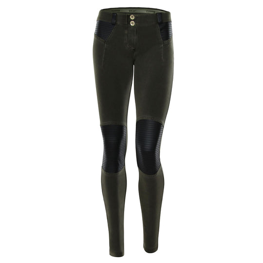 Freddy WR.UP® Pigment Dyed Leather Knee Patch Low Rise Skinny - Army