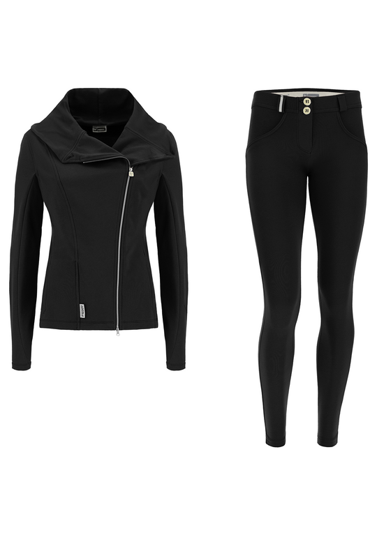 Freddy Lightweight Tracksuit With Asymetrical Zip Jacket Matching WR.UP® Pant - Black