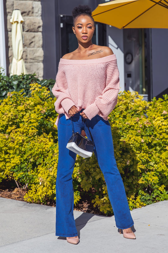 Sweater Knit - Oversized Long Sleeve - Light Pink