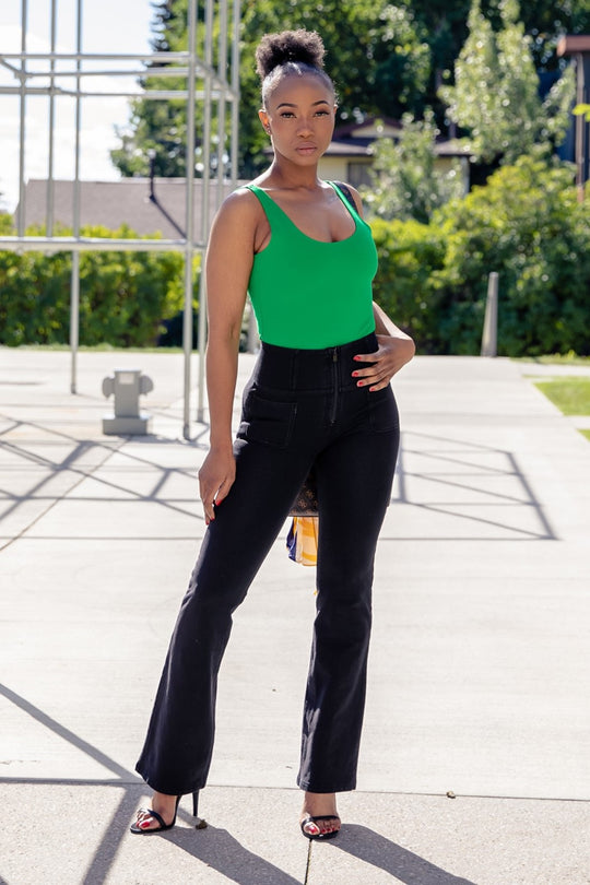 Racerback Bodysuit - Stretch Thick Knit - Green