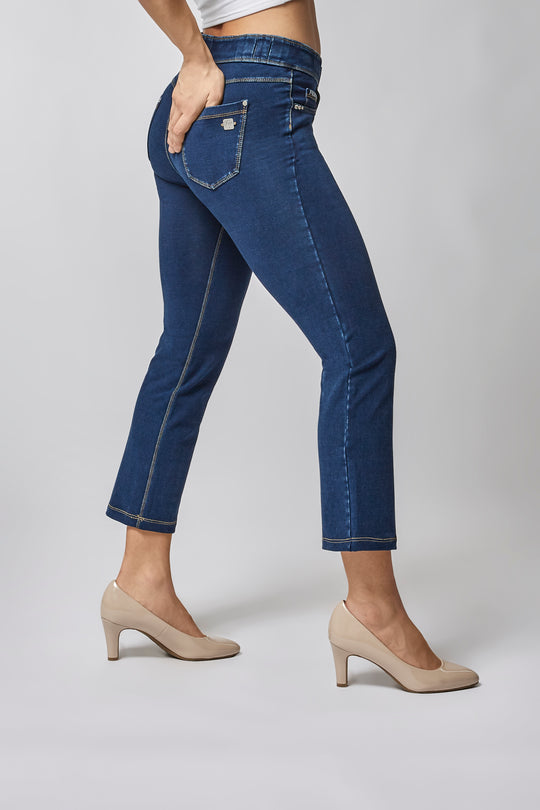 N.O.W.® Denim - High Rise Ankle Flare - Dark Rinse + Yellow Stitching