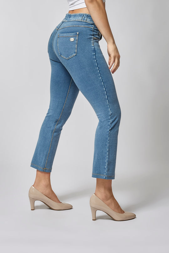 N.O.W.® Denim - High Rise Ankle Flare - Medium Rinse + Yellow Stitching