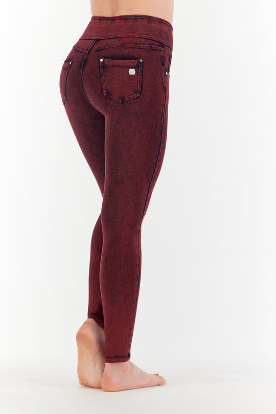 N.O.W.® YOGA Denim - High Rise 3 Button Full Length - Red Marble Rinse