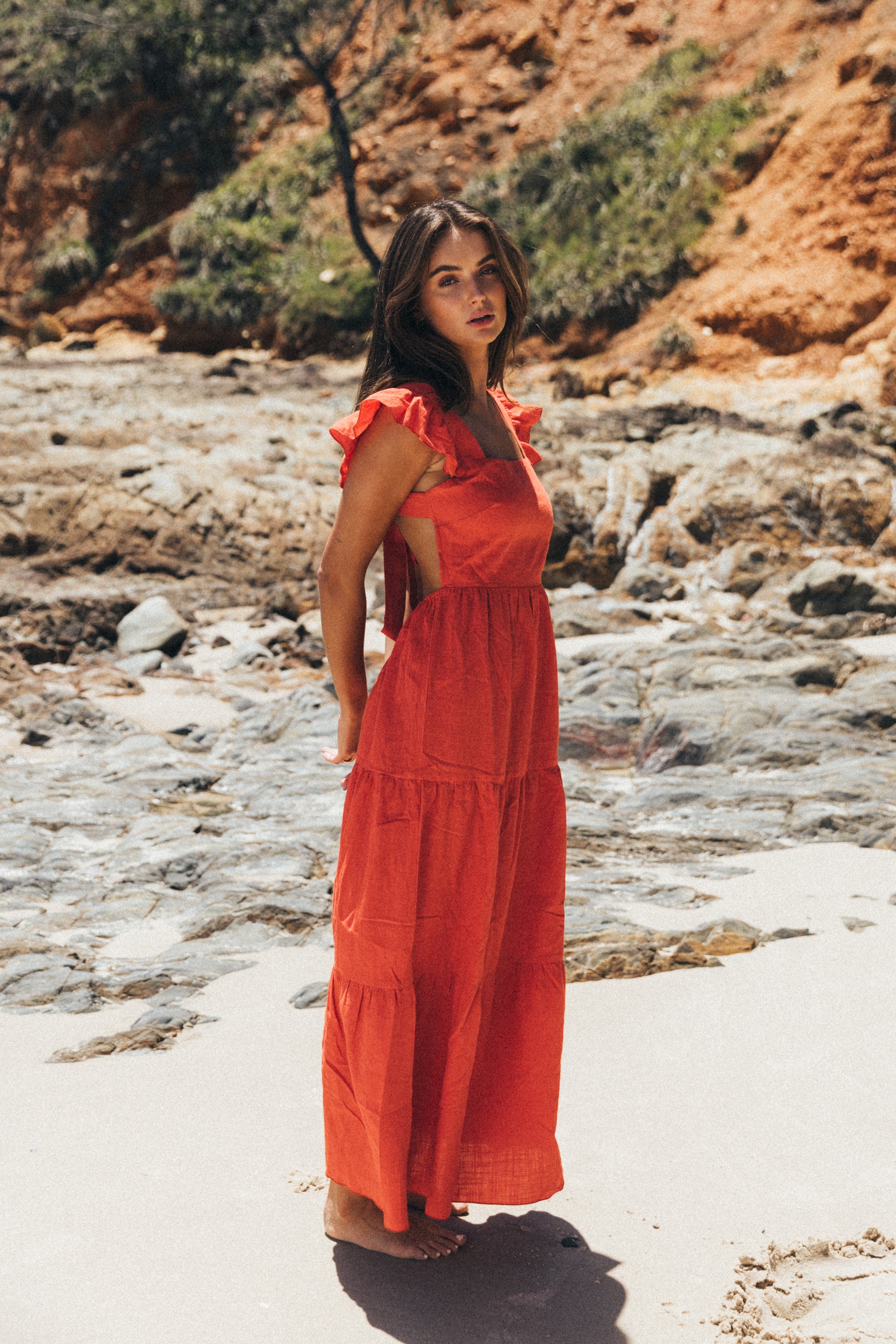 Peaches Linen Dress - Tie-up Maxi - Spice - LIVIFY Peaches Linen Dress - Tie-up Maxi - Spice - LIVIFY