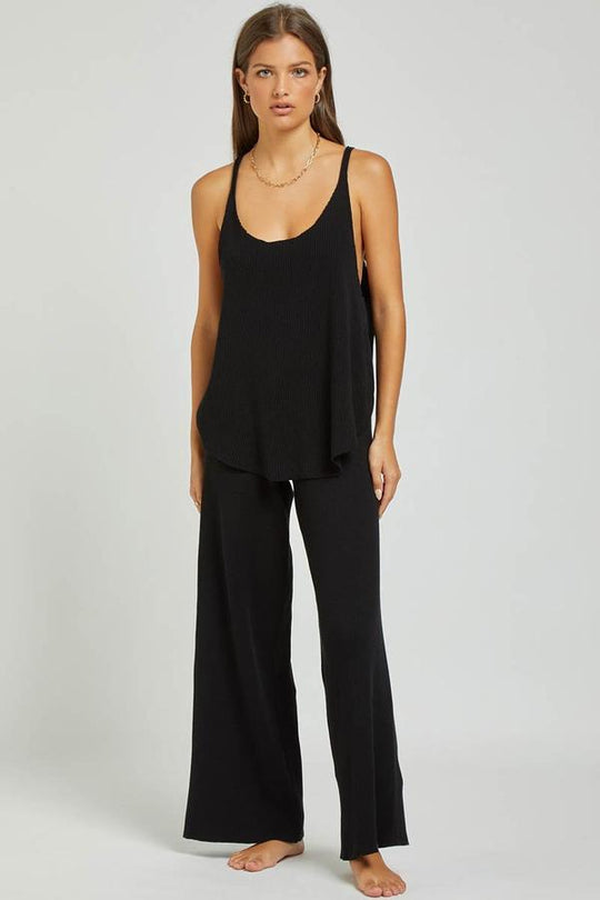 Goldie Rib-Knit Pant - Wide Leg - Black