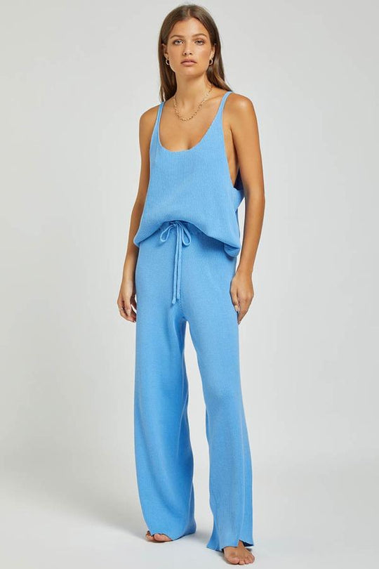 Goldie Rib-Knit Pant - WIde Leg - Blue