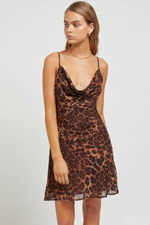 Skin Mini Dress - Cowl Neck - Leopard