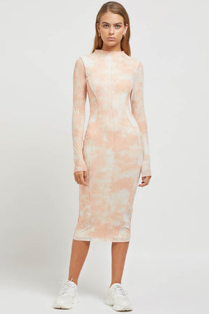 Sierra Seam Dress - Long Sleeve Midi - Peach