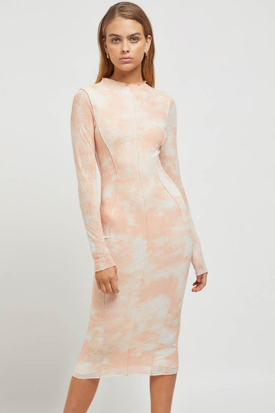 Sierra Seam Dress - Long Sleeve Midi - Peach