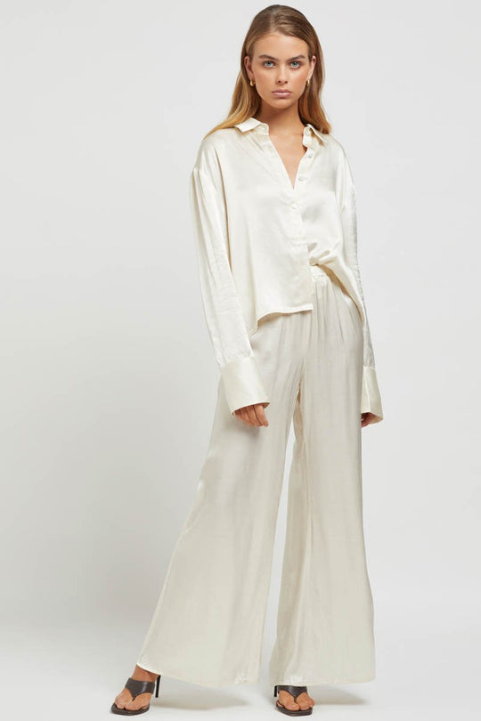 Rising Satin Pant - Elastic Waist Wide Leg - Champagne