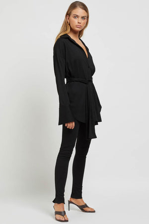 Renee Ribbed Top - Belted Button-Up - Black