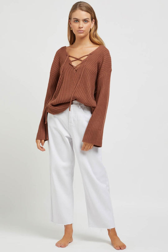 Amira Knit Top - Cross Tie Neck - Rust