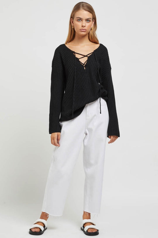 Amira Knit Top - Cross Tie Neck - Black