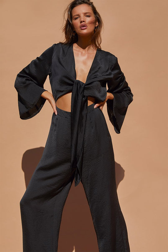 Pluto Jumpsuit - Bell Sleeves Tie Closure - Black