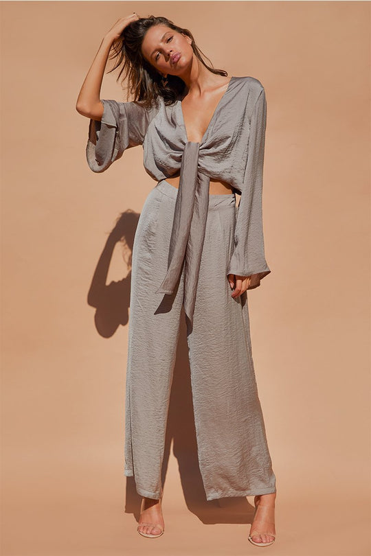 Pluto Jumpsuit - Bell Sleeves Tie Closure - Olive