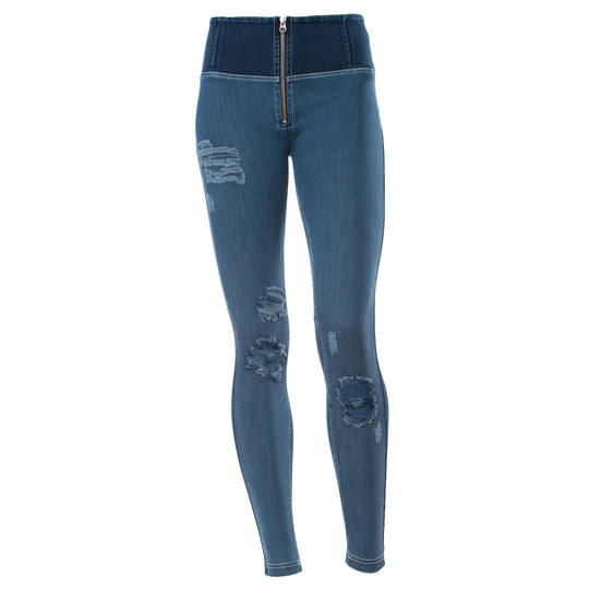 Freddy WR.UP® Distressed Denim High Rise Skinny - Dark Rinse + White Stitching