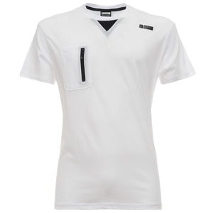 Mens Jersey T-Shirt - Zip Front Detail - White