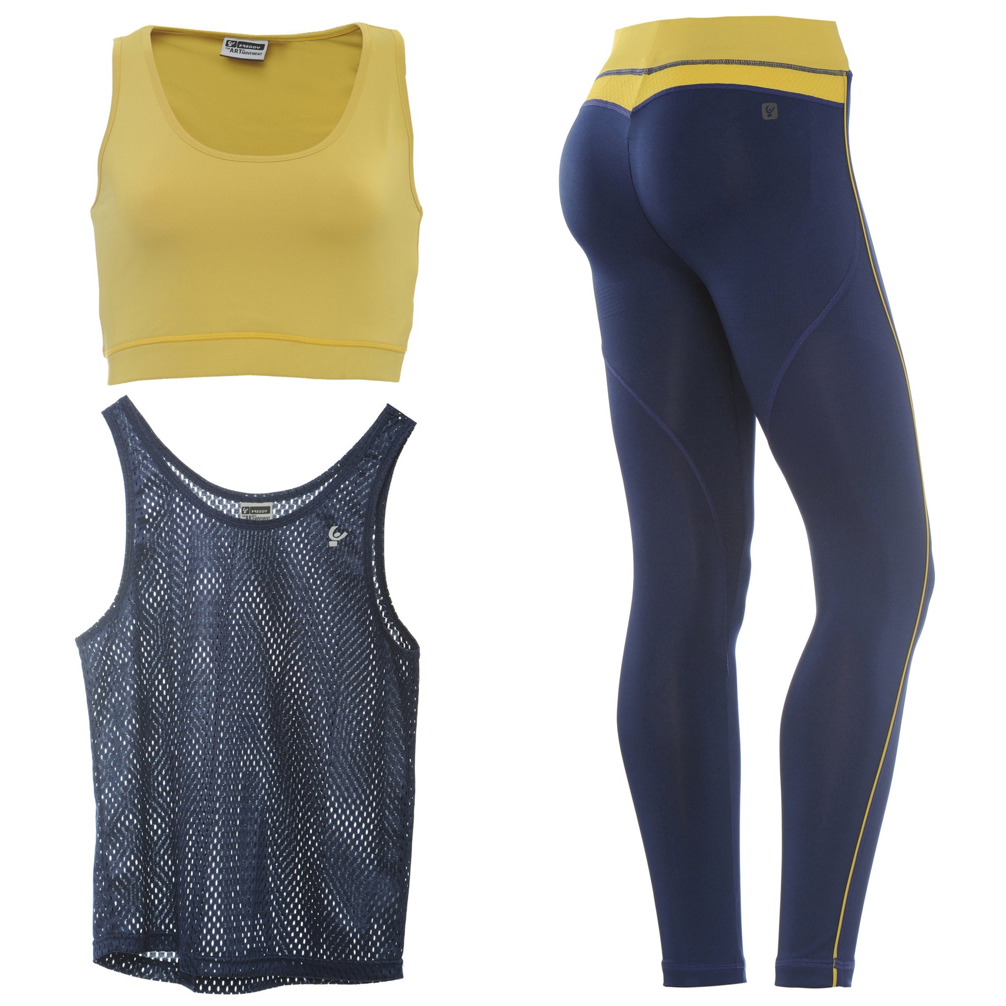 FREDDY WR.UP  SPORT 7/8 PANT + TOP + TANK - Navy/Yellow - LIVIFY
