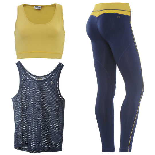 Freddy WR.UP® Sport Ankle Length Pant + Top + Tank - Navy/Yellow