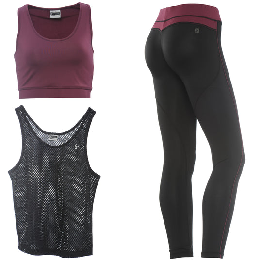 Freddy WR.UP® Sport Ankle Length Pant + Top + Tank - Black/Burgundy