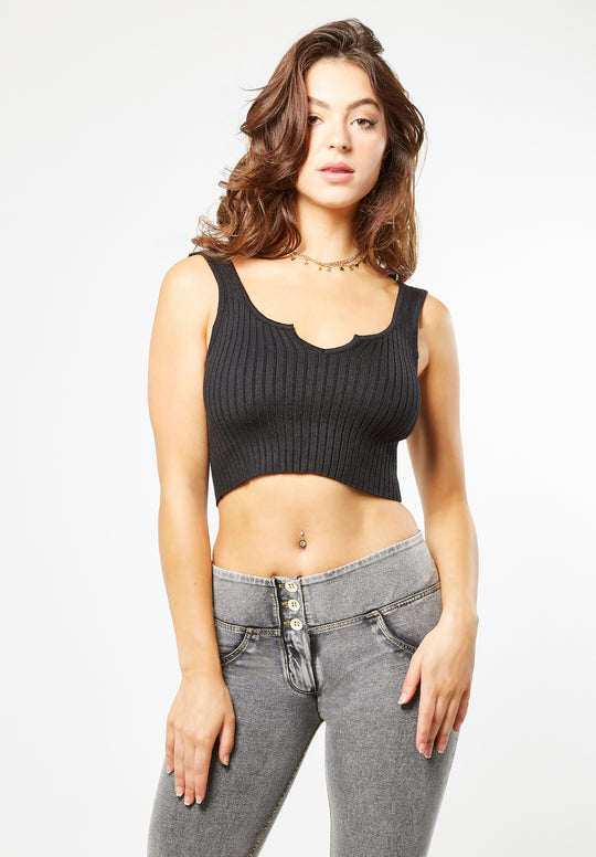 Knit Tank Top - Cropped - Black