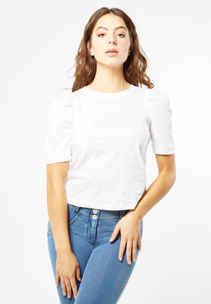 Jersey T-shirt - Puff Sleeve Cotton - White